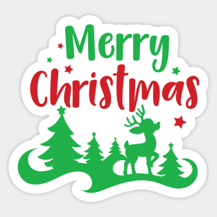 Merry Christmas, Reindeer, Christmas Tree, Stars Sticker